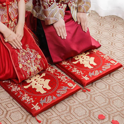 42cm 2pcs Chinese Wedding Tea Ceremony Red Double Happiness Dragon Phoenix Kneeling Cushion Home Decor Wedding Gifts