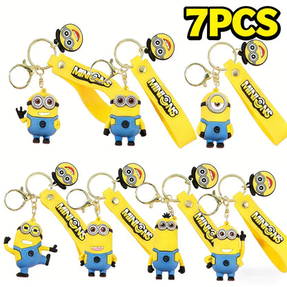 1/3/7/14PCS New Popular Anime Minions Keychain Cartoon PVC Children Toy Gift Cute Key Ring School Bag Pendant Car Key Chain