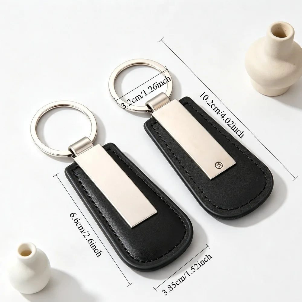 Wholesale Metal Stainless Steel Car Moto Keychain Fan Shaped Leather Keyring Custom Name Laser Engraving Logo High-end Gift