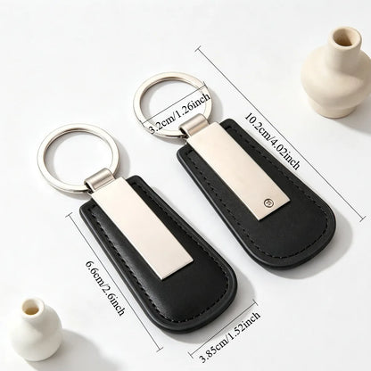 Wholesale Metal Stainless Steel Car Moto Keychain Fan Shaped Leather Keyring Custom Name Laser Engraving Logo High-end Gift