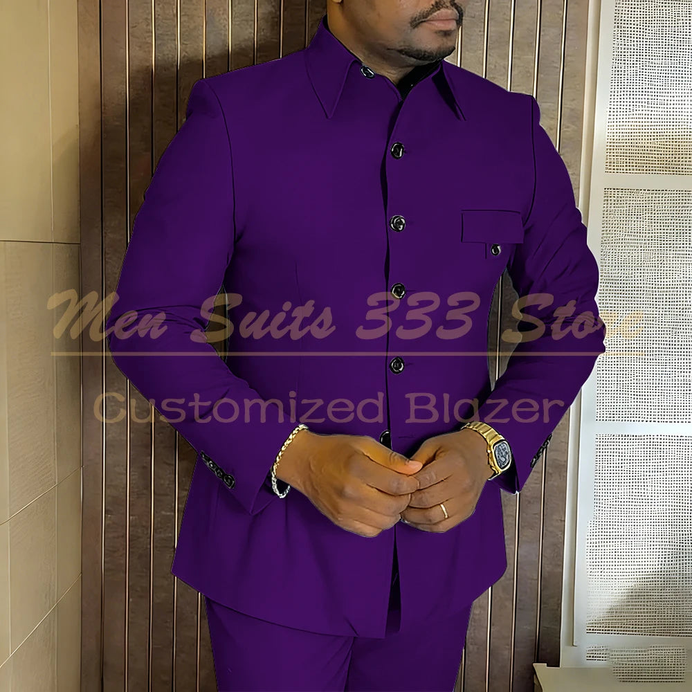 Safari Men's Suits For Business Elegant Single Breasted Blazer Lining 2 Piece Jacket Pants Outfits Regular Length Blazer