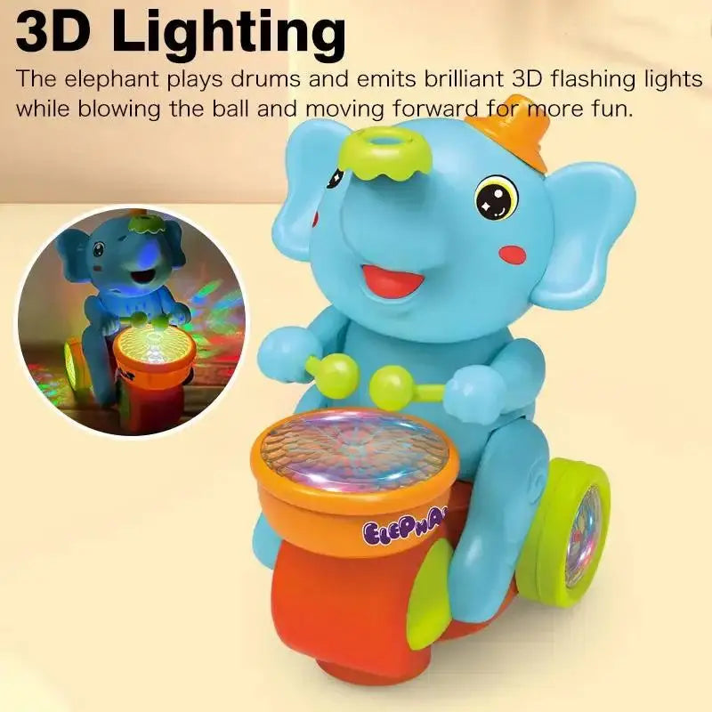 Baby Crawling Toy: Electronic Walking Elephant Drummer with Floating Ball, LED Lights, Music & Sounds | Interactive Sensory Toy