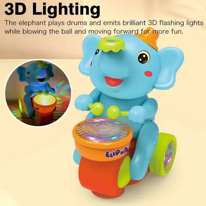 Baby Crawling Toy: Electronic Walking Elephant Drummer with Floating Ball, LED Lights, Music & Sounds | Interactive Sensory Toy