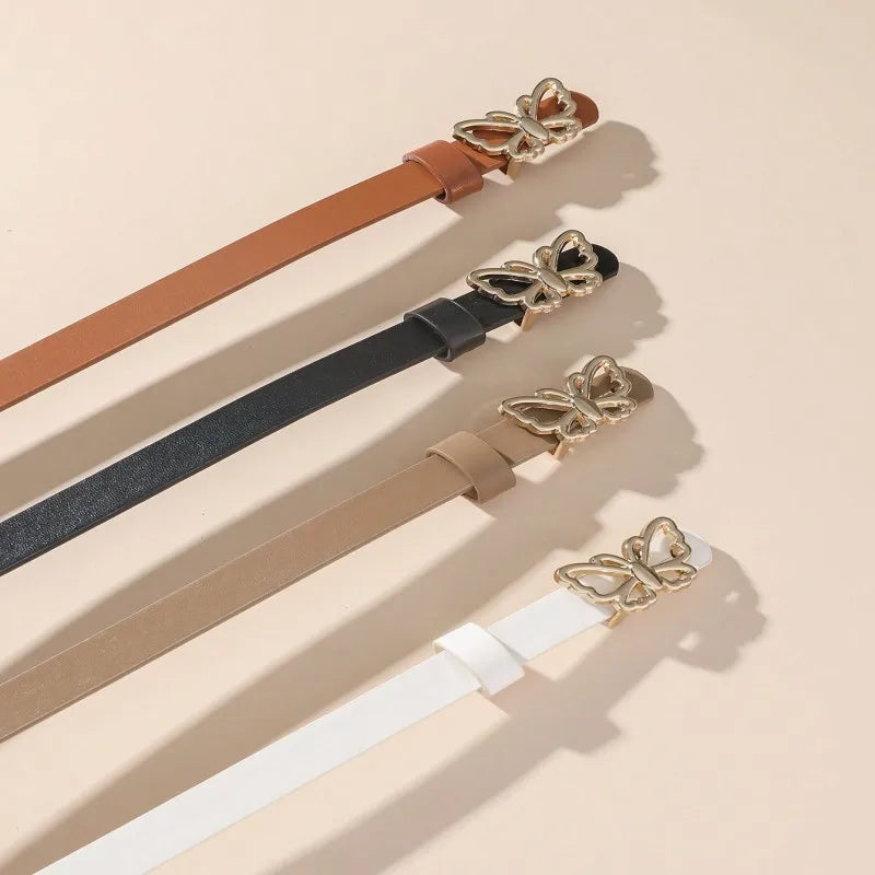 A small waist belt with a butterfly buckle, suitable for dresses, shirts and jeans. It's a new summer style that cinches the wai