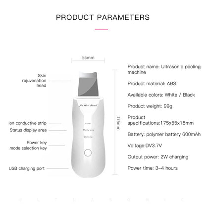 Ultrasonic Skin Scrubber Peeling Blackhead Remover Deep Face Cleaning Acne Pore Cleaner Facial Shovel Cleanser EMS Microcurrent