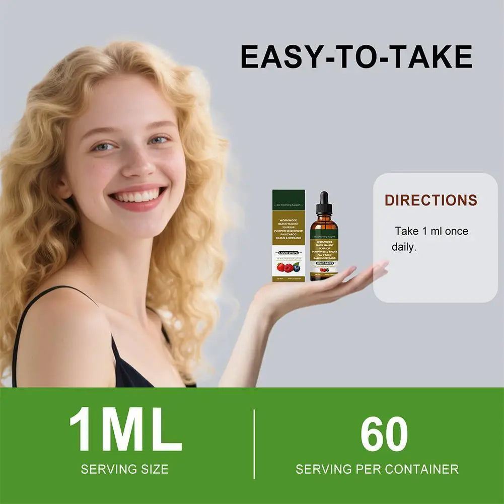 Wormwood Black Walnut Herbal Liquid Drops Gut Cleansing Supplement Aid Digestion Relieve Bloating Support Intestinal Health