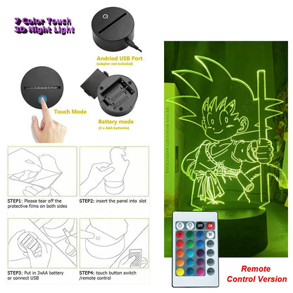 Dragon Ball Z Anime Figures Goku Vegeta Gohan Broly 3D Lamp PVC Action Figures Toys for Children Trunks Buu Super Saiyan Gifts