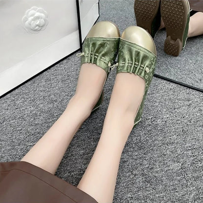 Chinese Style Color Block Slip-on Flats, Low Heel Comfortable Versatile Work Shoes for Women