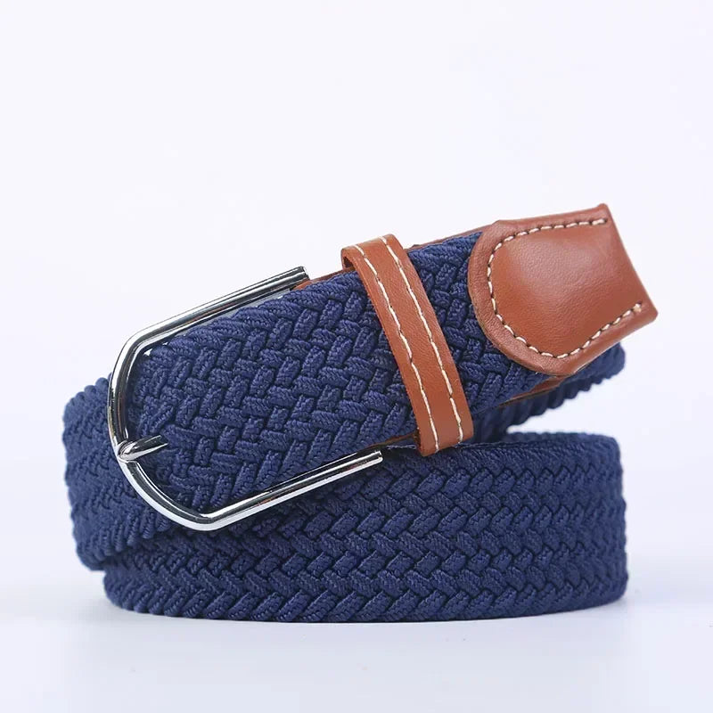 Women Casual Knitted Elastic Belt Pin Buckle Webbing Strap Woven Canvas Braided Stretch  - Belts for Men