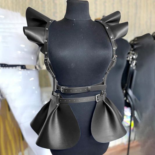 Leather Skirt Women's Belts Fashion Body Harness Belt Skirt With Ruffle Hem Gothic Style Waist &Shoulder Belt Clothing Accessory