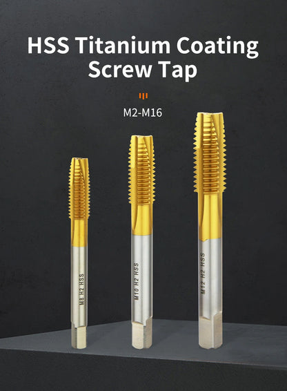 HSS Titanium Coating Screw Tap Drill Bit M2 M2.5 M3 M3.5 M4 M5 M6 M8 M10 M12 Metric Straight Flute Thread Tap Hand Tools