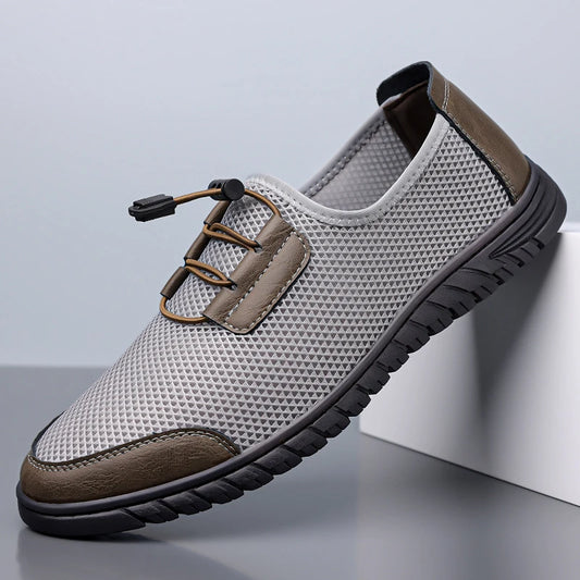 Men's Hollow Loafers Summer Mesh Comfortable Breathable Lightweight Casual Shoes Soft Bottom Slip-On Sandals-HT666