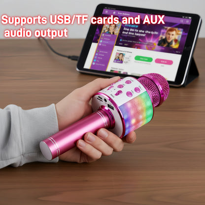 Fun Karaoke Microphone Speaker for Adults Kids, Wireless Bluetooth, Voice Changer, Echo Effect, LED Lights Microphone for Party