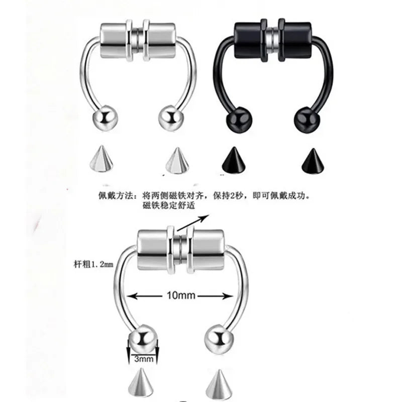 2025 Trendy Piercing Free Magnetic Nose Ring Stainless Steel Horseshoe Non Pierced Goth Punk Fake Hoop Clip on Jewelry Gift