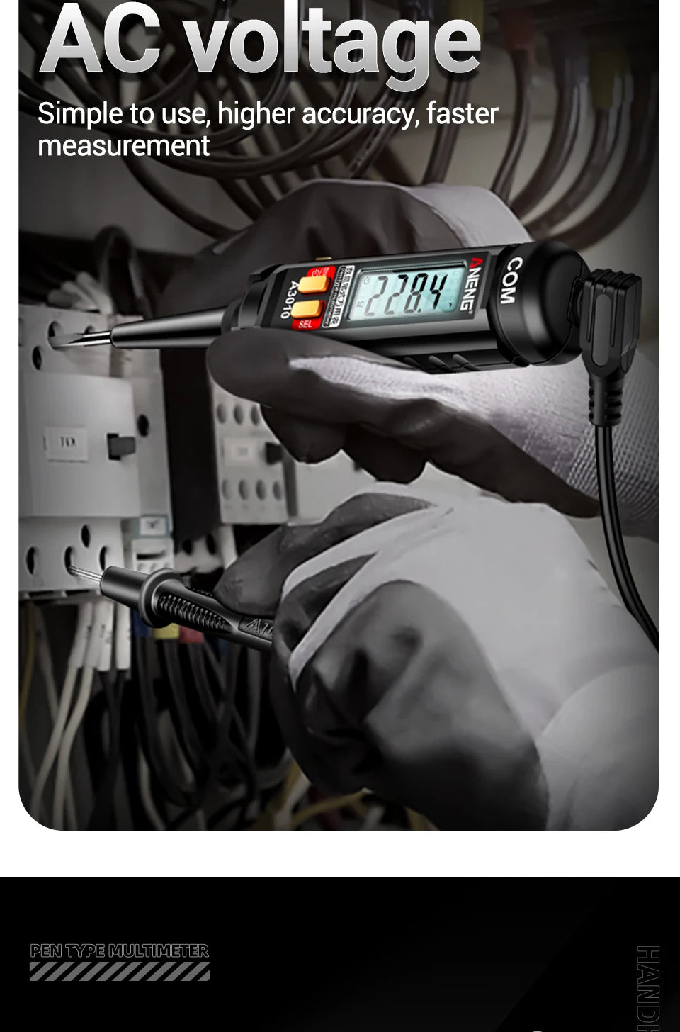 ANENG A3010 Pen-Type Multimeter 4000 Counts Digital True-RMS Backlight Multi Meter Auto Range Tester LCD Electrician Tester Tool