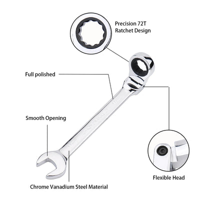 7mm Ratchet Wrench of Keys Spanner Set Hand Tool 72-Tooth Ratcheting Flexible Head Mirror Finish 7mm Auto and Home Repair 1 pcs