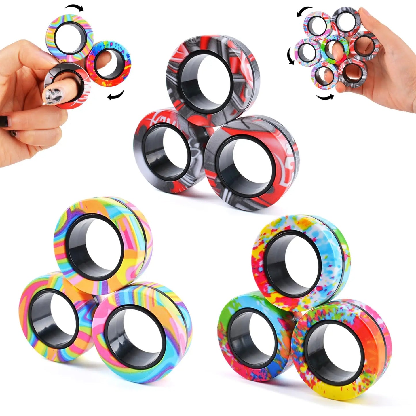 sell well 3pc stress reduction magnetic ring toy, color ring toy, ADHD anxiety relief stress reduction ring Holiday gift