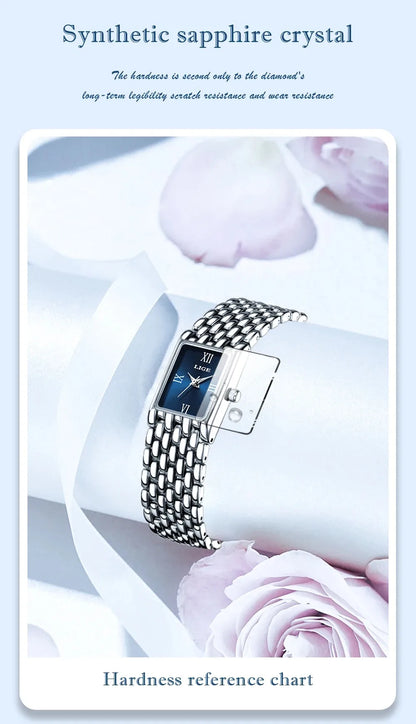 LIGE New Design Ladies Watch Fashion Quartz Wristwatch Silver Simple Square Women Watches Luxury Stainless Steel Folding Clock