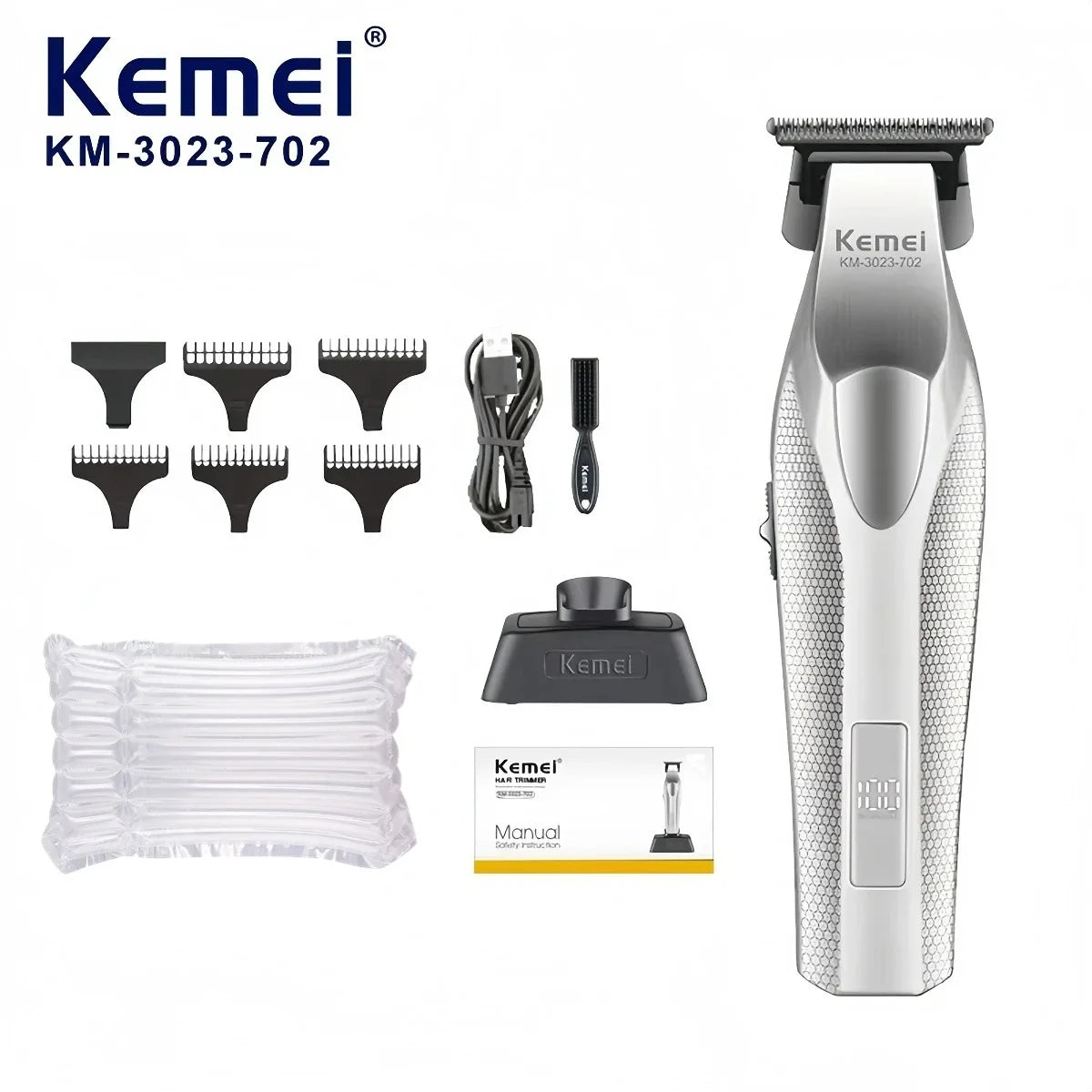 Kemei Clippers Professional Haircut Suit Rechargeable Hair Clippers Metal Body Shaver LCD Display Clipper For Man KM-3023 Set