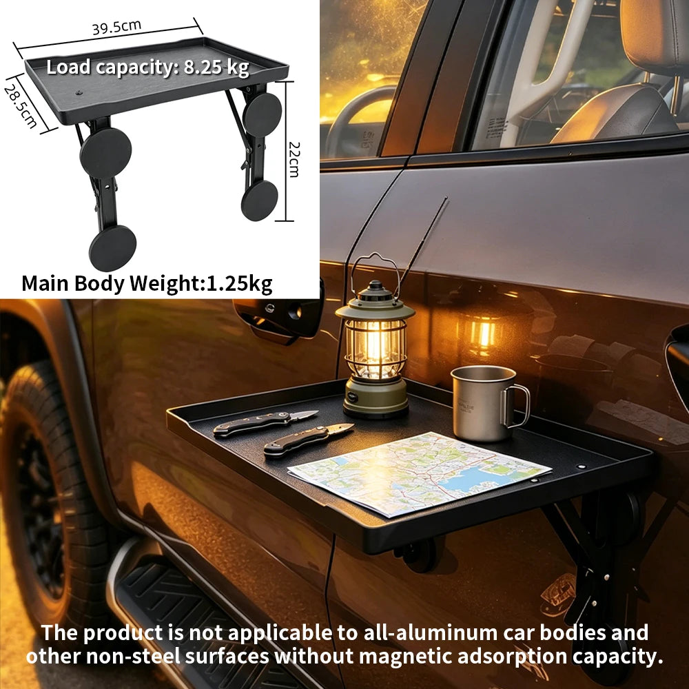 Magnetic Foldable Car Side Table Portable Suv Truck Door Mount Camping Tray Outdoor Picnic Folding Car Desk