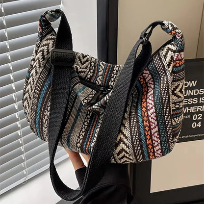 1pcs Crossbody Bags Tribal Style Shoulder Bag Foldable Crossbody Striped Pattern Flag Theme Hand Washable Edge Painted Lining