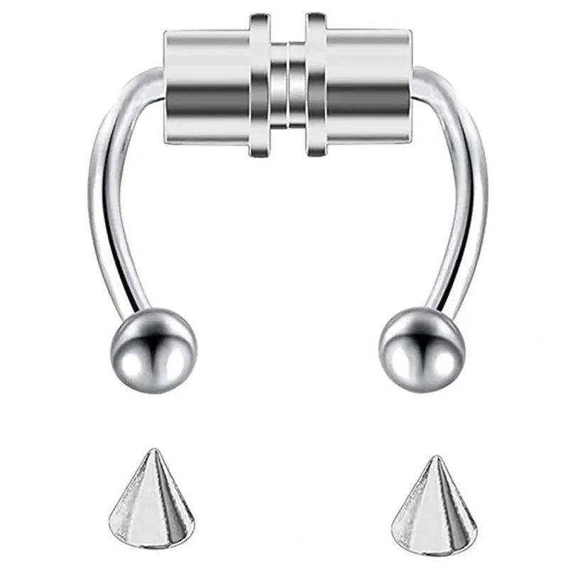 2025 Trendy Piercing Free Magnetic Nose Ring Stainless Steel Horseshoe Non Pierced Goth Punk Fake Hoop Clip on Jewelry Gift