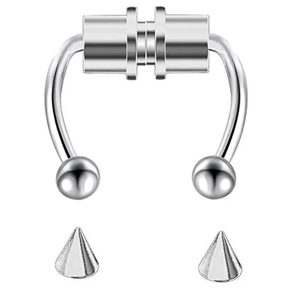 2025 Trendy Piercing Free Magnetic Nose Ring Stainless Steel Horseshoe Non Pierced Goth Punk Fake Hoop Clip on Jewelry Gift