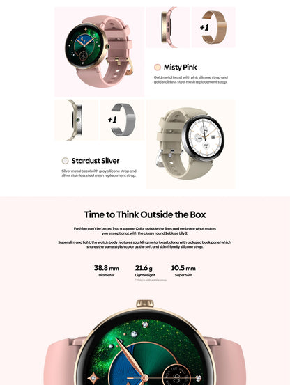 New 2025 Zeblaze LILY 2 Voice Calling Female Smartwatch Double Strap 1.2" HD AMOLED Display Health Monitoring Sports Smart Watch