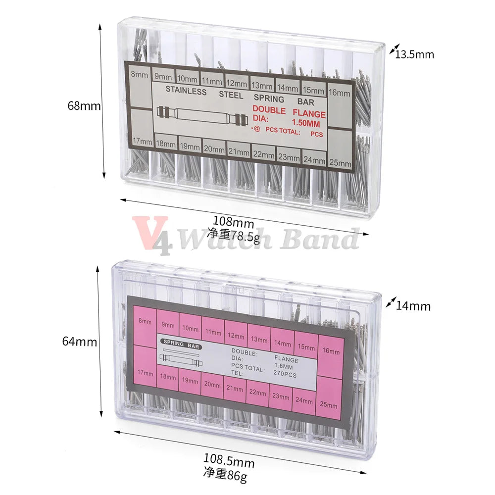 360pcs/set Metal Link Pin Watch Repair Tools Dia 1.5mm/1.8mm Strainless Steel Spring Bars Length 8mm- 25mm Watchband Strap Pin