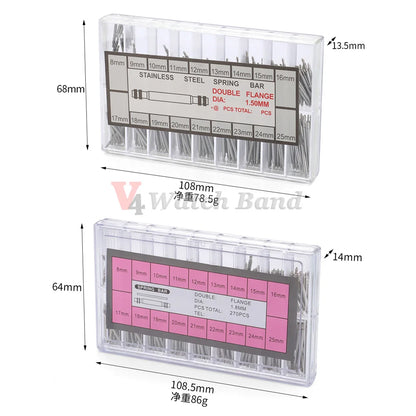 360pcs/set Metal Link Pin Watch Repair Tools Dia 1.5mm/1.8mm Strainless Steel Spring Bars Length 8mm- 25mm Watchband Strap Pin