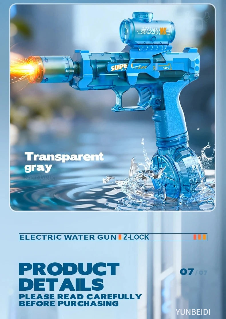 Electric Water Gun Simulation Shooting Water Gun with Recoil Flash Function Summer Outdoor Beach Game Toys Children Adults Gifts