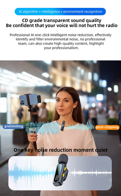 High quality Clip-On Lavalier Microphone J21 Wireless Mini Lapel Mic with100mah Battery for Video Recording Vlog/Podcast Creator