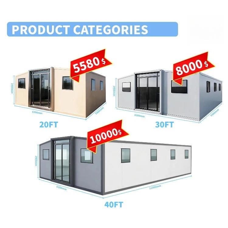 Hot Sale 20Ft Expandable Container House Portable Foldable Prefab Home with 1 2 3 Bedroom