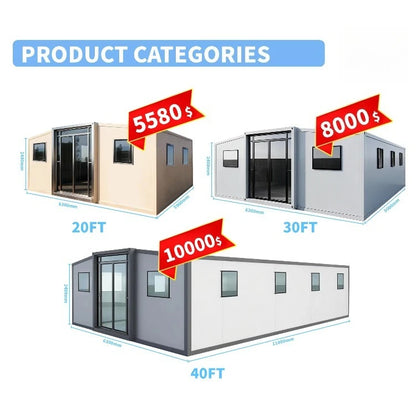 Hot Sale 20Ft Expandable Container House Portable Foldable Prefab Home with 1 2 3 Bedroom