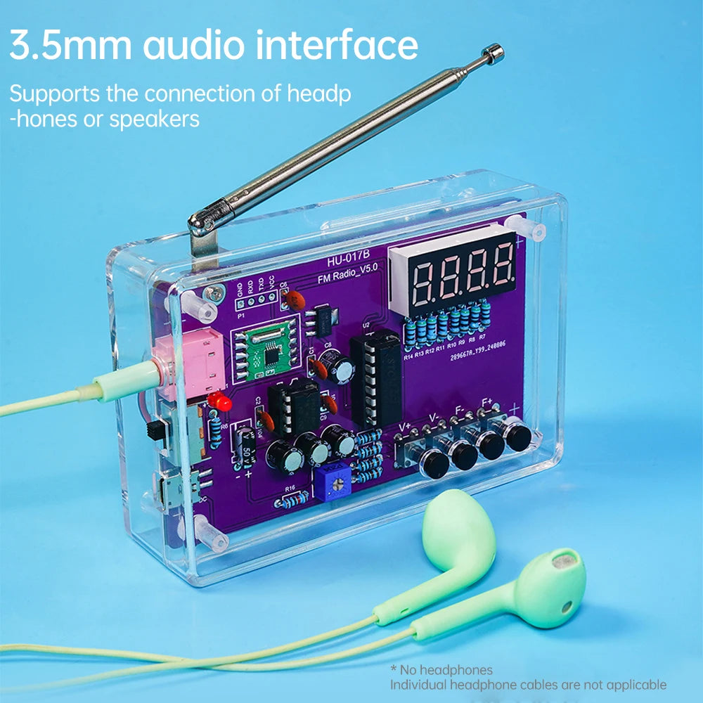 DIY FM Radio Electronic Kit Adjustable Frequency 87-108MHz Practice Soldering RDA5807S Digital Display DIY Soldering HU-017B