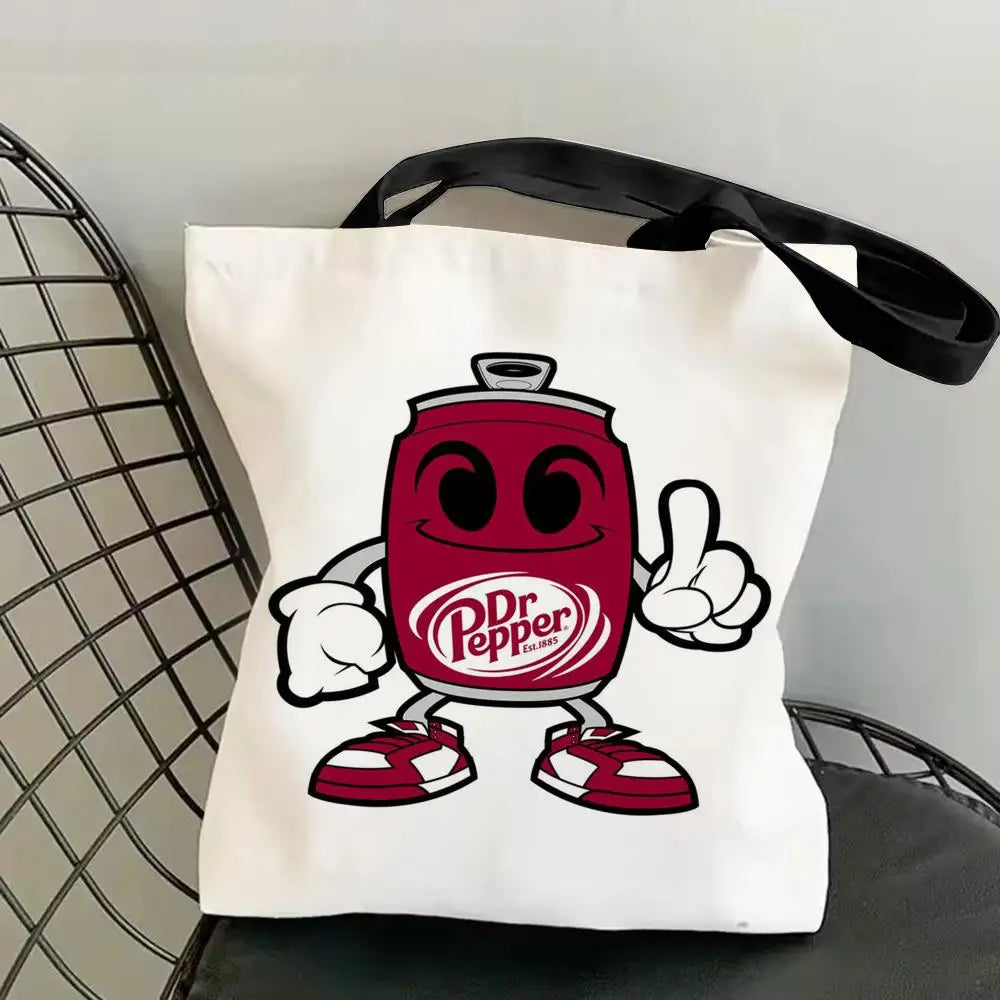 Classic Red Drink D-Dr P-PePper Storage Bags Canvas Double-Sided Print Fashion Shoulder Tote Shopping Bag Gift Eco Handbags