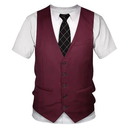 3D Printed Funny Fake Suit T Shirt Men's Tuxedo Tie Pattern Tops Summer Harajuku Loose T-Shirts Short Sleeves Round Neck Tees