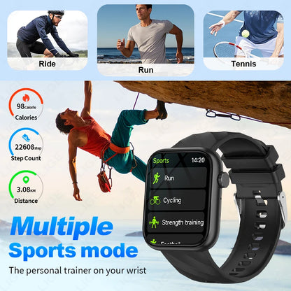 Smartwatch 1,83 cala dla mężczyzn i kobiet, dotykowy ekran, sportowy zegarek fitness, połączenia Bluetooth, cyfrowy smartwatch, wodoodporność IP68