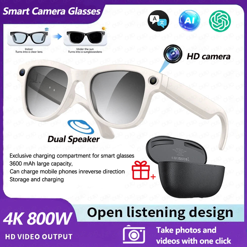 2026 Smart AI Glasses 4K HD Camera M02 Ultra ChatGPT 3600mAh Charging Case Power Bank 32GB Translation Music Video Sunglasses