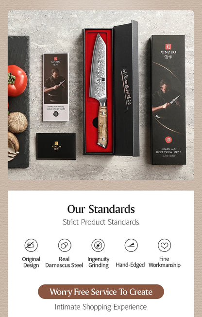 XINZUO 5.8 Inches Bunka Knife 67 Layers Damascus Steel Stainless Steel Ergonomically Designed Handle With Delicate Gift Box
