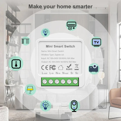 Mini Zigbee 3.0 WIFI Tuya Smart Switch 2-Way Control Relay Breaker Smart Life Home Automation Support Alexa Google Assistant