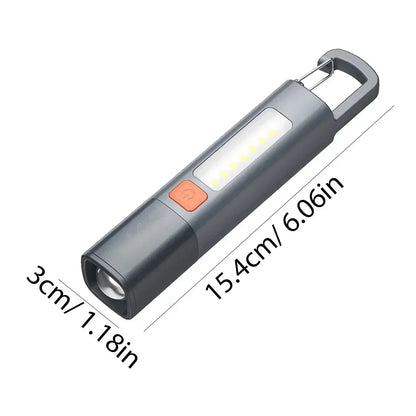 Mini Portable LED Strong Lighting ABS Flashlamp USB Rechargeable With Hook Zoomable Torch Outdoor Camping Hanging Emergency Lamp