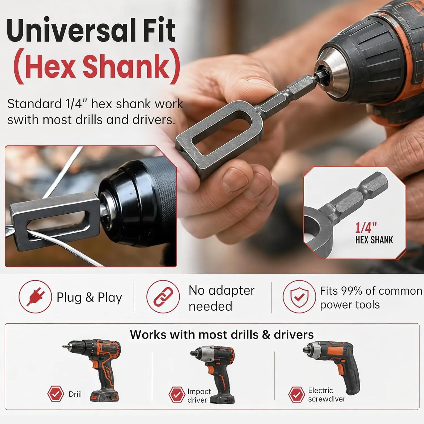1/2pcs Large Diameter Multi-Functional Wire Twisting Tool Standard Hexagonal Shank Compact Size Iron Wire Knotting Connector