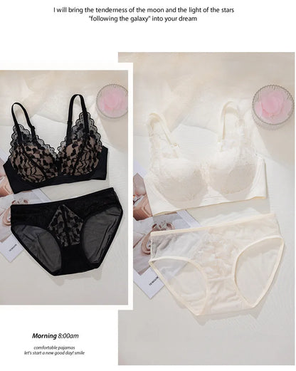 French Sexy Lace Bra and Panty Set for Women, Push Up Wireless Bralette, Comfortable & Breathable Small Chest, Bestseller MOYISU