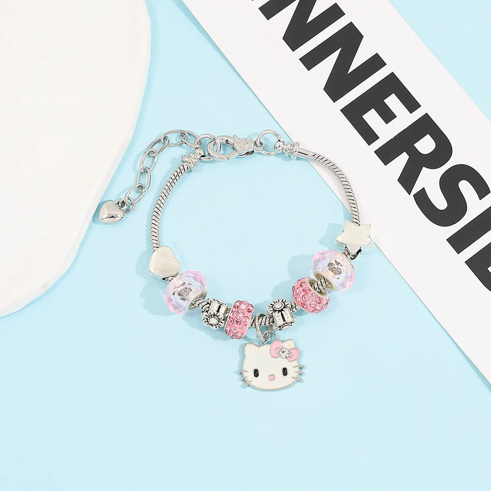 Sanrio Hello Kitty Alloy Pendant Necklace Bracelet Set Adjustable Cute Cartoon Anime Jewelry Gift for Women