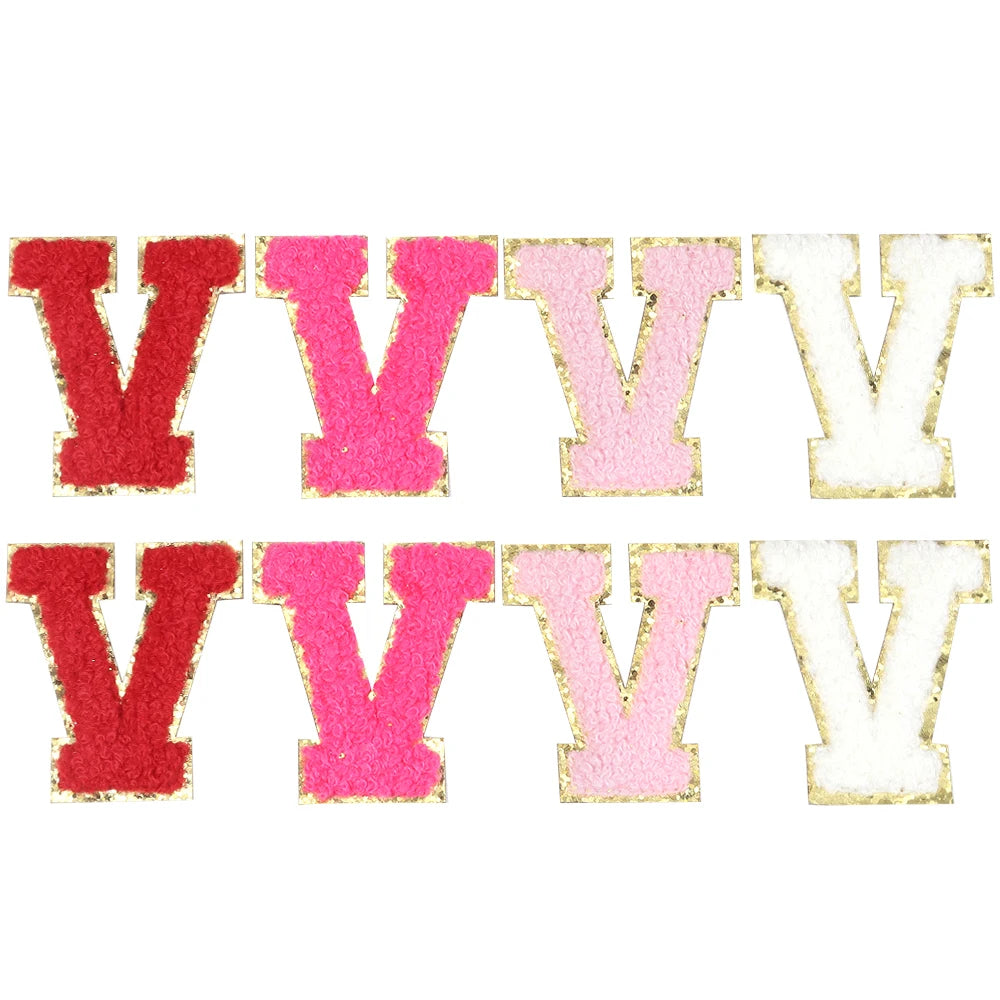 8pcs Sweet 26 Letters Towel Embroidery Patch Pink A-Z Self-adhesive Sticker Decoration For DIY Apparel Bag Crafts Accessories