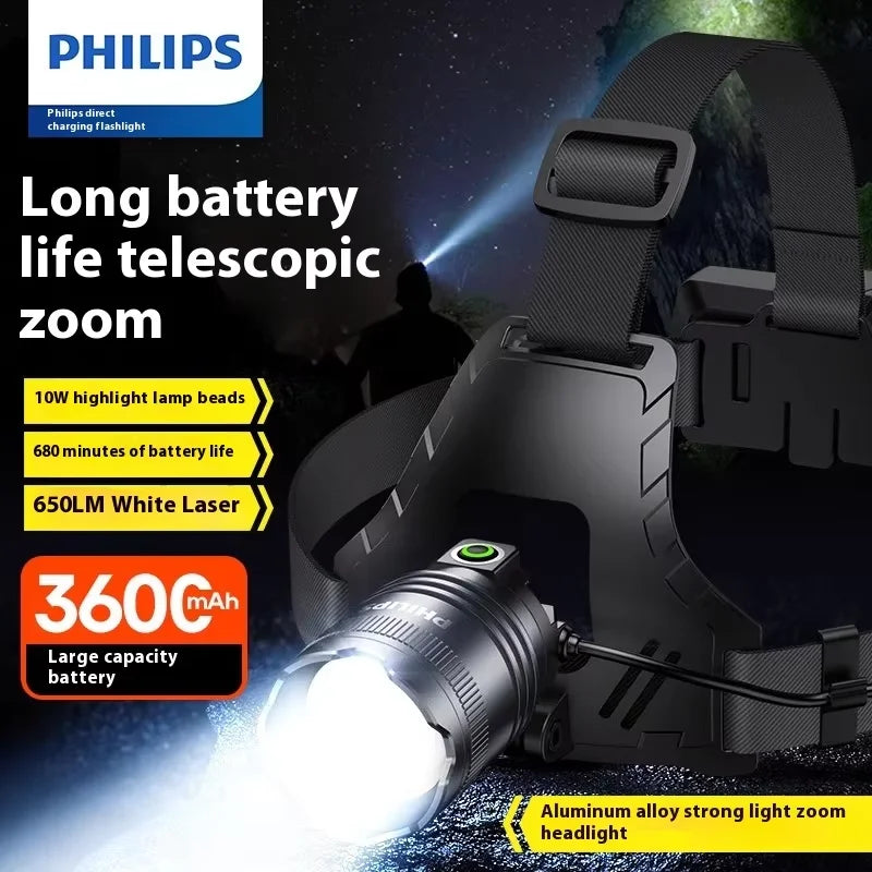 Czołówka Philips SFL 3341 z regulowanym o 90 stopni strumieniem światła, 680 minut pracy, bardzo duża bateria 3600 mAh, montowana na głowie