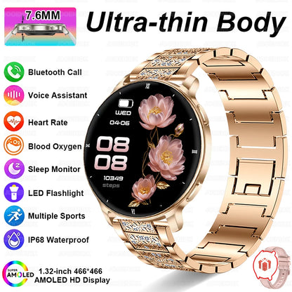 2026 New 7.6mm Ultra-Slim Smart Watch Women AMOLED HD Display LED Flashlight Always-On Time Display Fashion Ladies Smartwatches