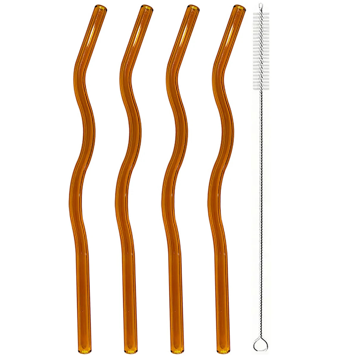 4pcs 200*8mm Glass Straws Wavy Colorful Drinking Straw Set with Brush High Borosilicate Glass Straw Kitchen Party Bar Drinkware