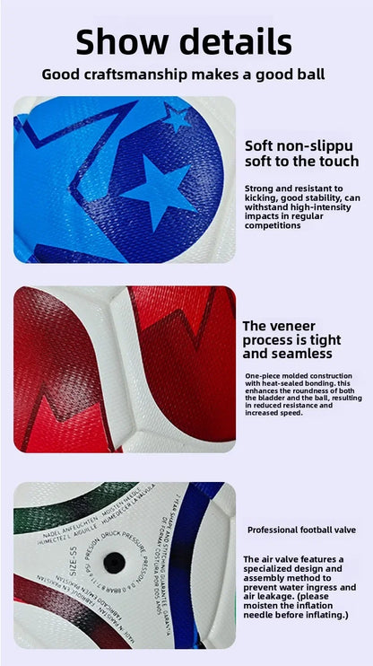 Size 5 Soccer Ball, 2026 Official Match Training Football, High Quality PU Material Seamless Durable, Gift for Kids Adults